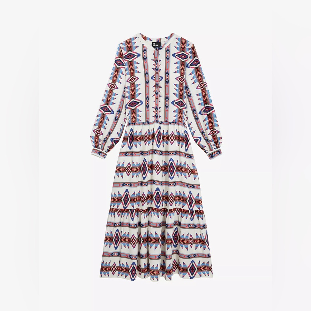 The Kooples Geometric Print V-Neck Long Sleeve Maxi Dress Size L